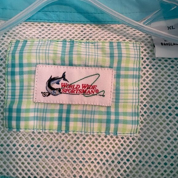World Wide Sportsman Shirt Womens Blue Green Plaid Fishing Vented Pockets - Picture 3 of 7